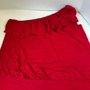 Lane Bryant one shoulder ruffle red top size 14/16 feminine
